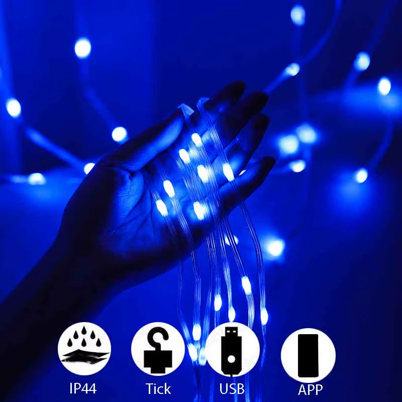 LED Curtain Lights Fairy String Lights Festival Lighting Rainbow Window Lamp Home Bedroom Christmas Decoration App Control DIY