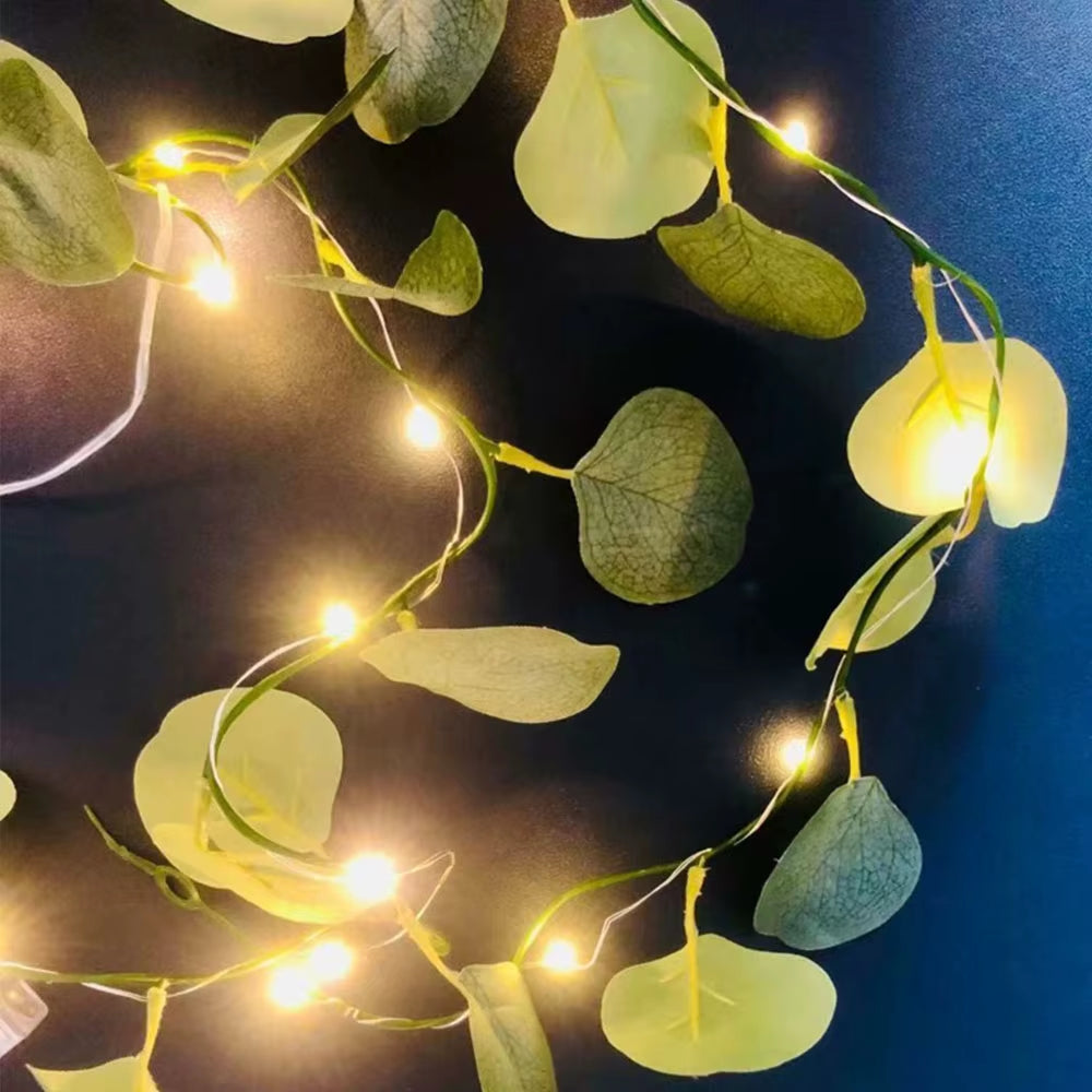 2M 10M LED Eucalyptus Vine String Light Christmas Wedding Decorations Ivy Vine Garland Lights for Holiday Home Room Fairy Decor