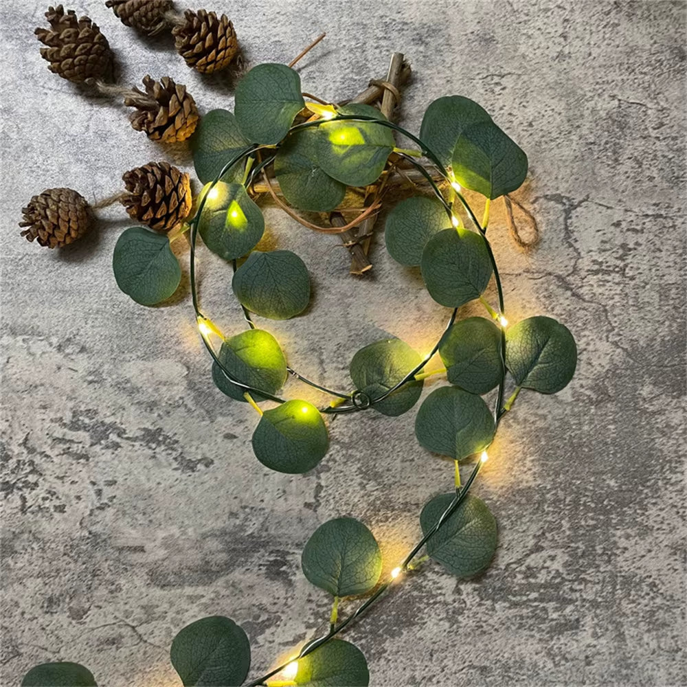 2M 10M LED Eucalyptus Vine String Light Christmas Wedding Decorations Ivy Vine Garland Lights for Holiday Home Room Fairy Decor