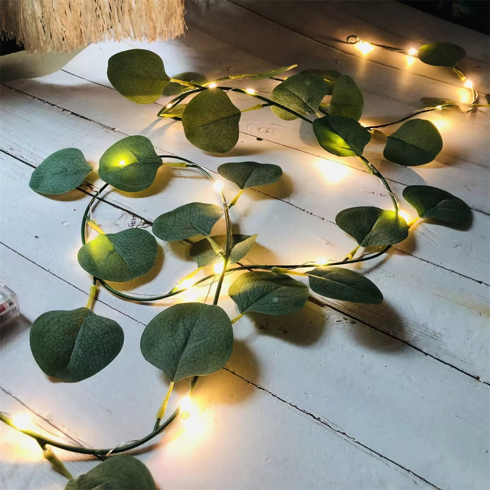 2M 10M LED Eucalyptus Vine String Light Christmas Wedding Decorations Ivy Vine Garland Lights for Holiday Home Room Fairy Decor