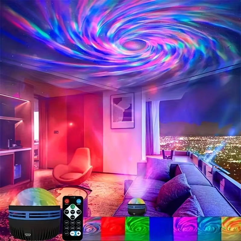 Starry Sky Galaxy Lamp Projector LED Night Light Remote Control Sound Active 5V USB Charging 7 Modes for Kids Room Party Decor