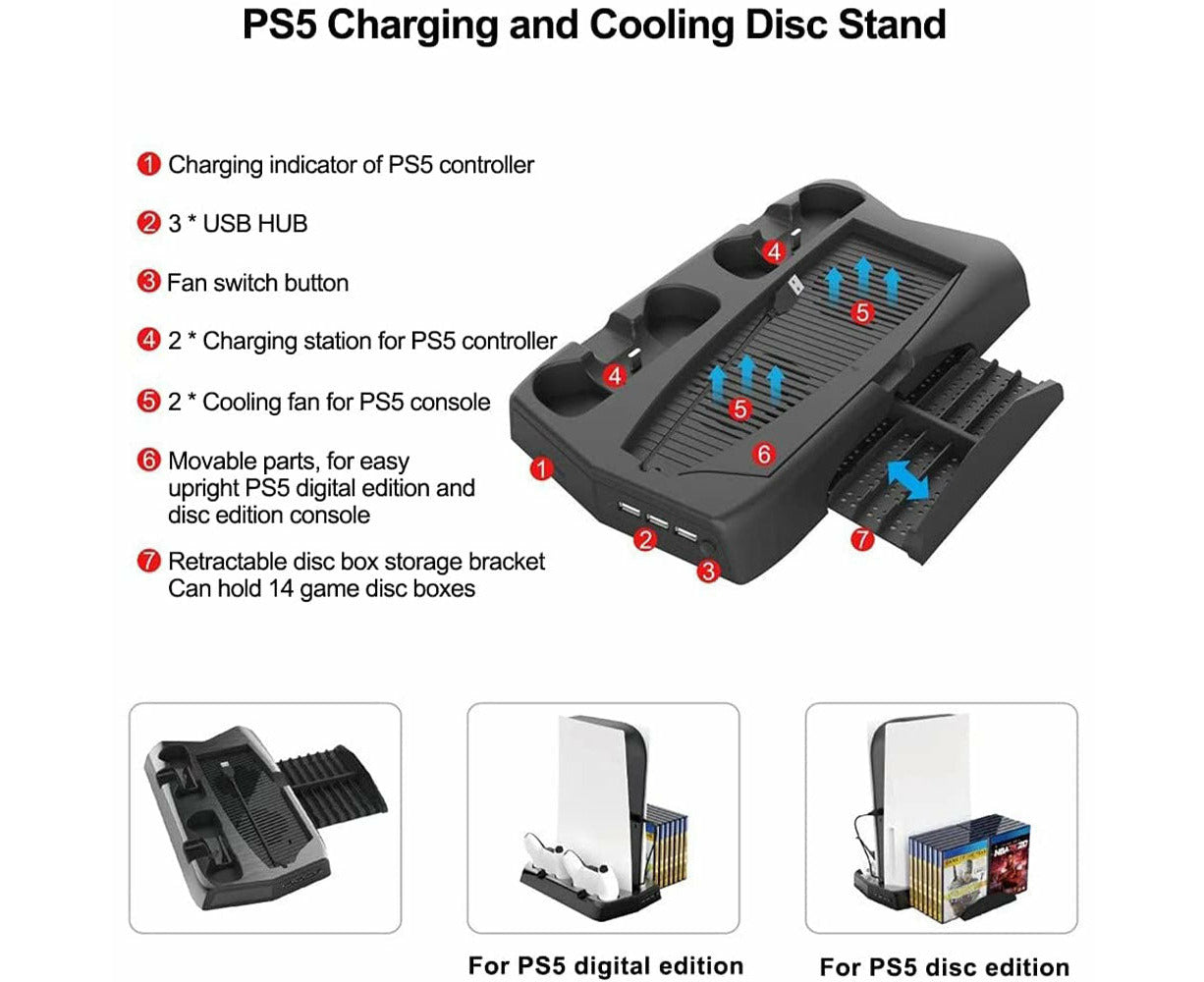 Vertical Cooling Stand with Game Storage Slot for PS5 DE/UHD (-P5-010-2